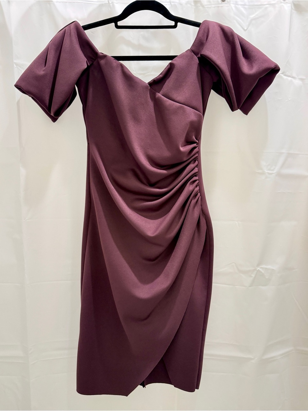 ASOS Plum Off-Shoulder Ruched Midi Dress